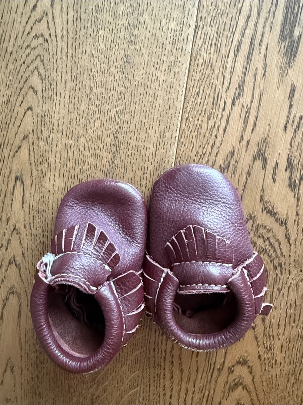 Baby Leather Moccasin Shoes in Burgundy from Freshly Picked